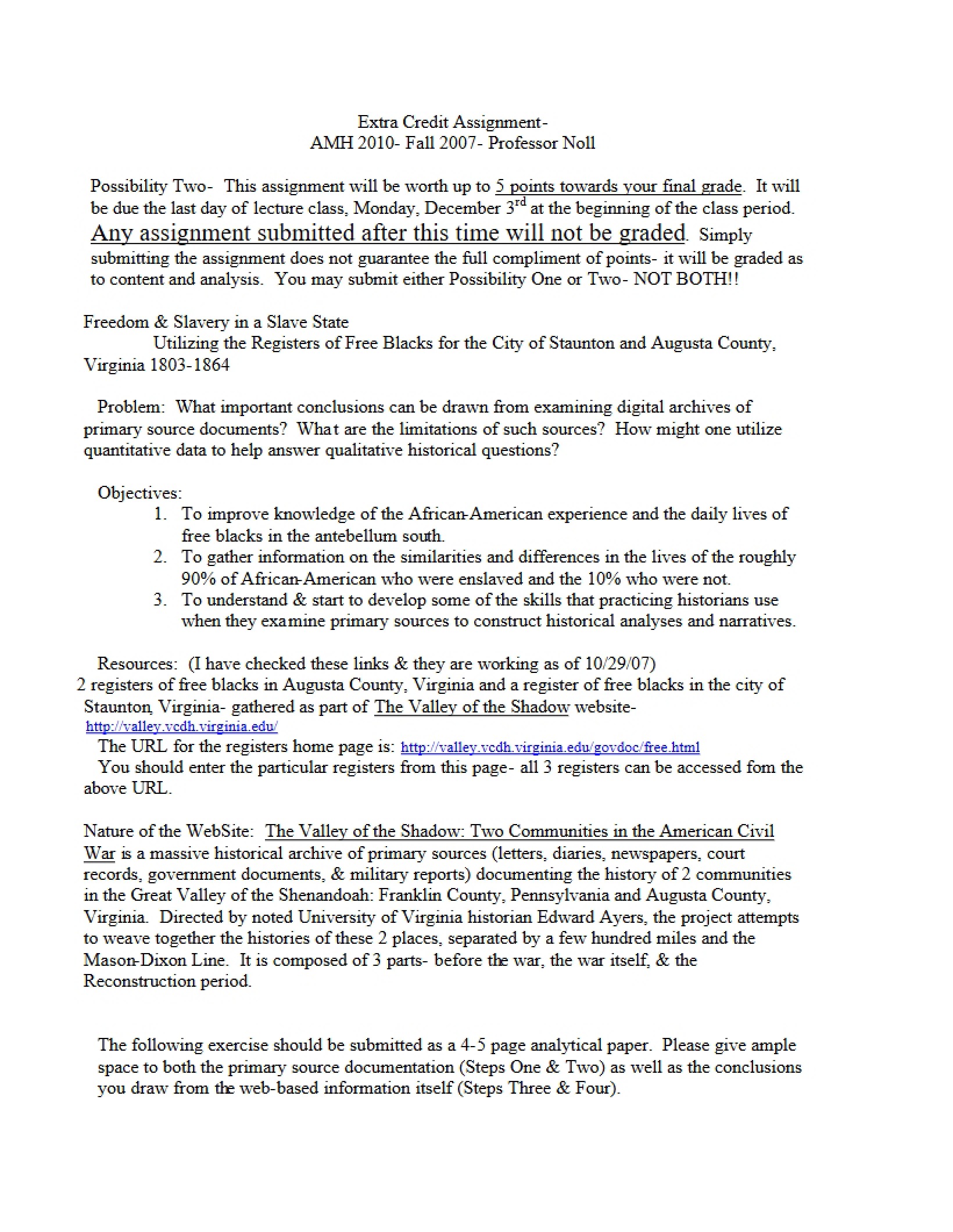 Extra Credit Option Two (TA 2007)