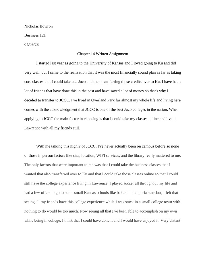 Written Assignment for Chapter 14