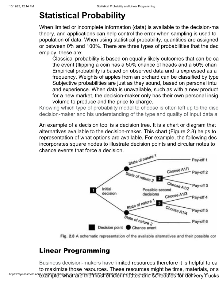 Statistical Probability and Linear Programming