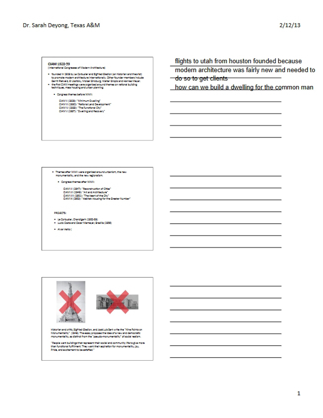 Course Notes on History and Theory of Modern and Contemporary Architecture