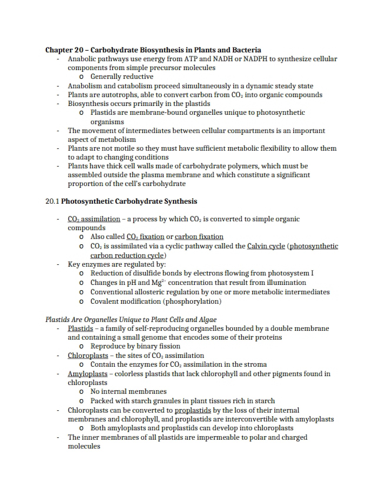 Biosynthesis of Carbohydrates Chapter Twenty