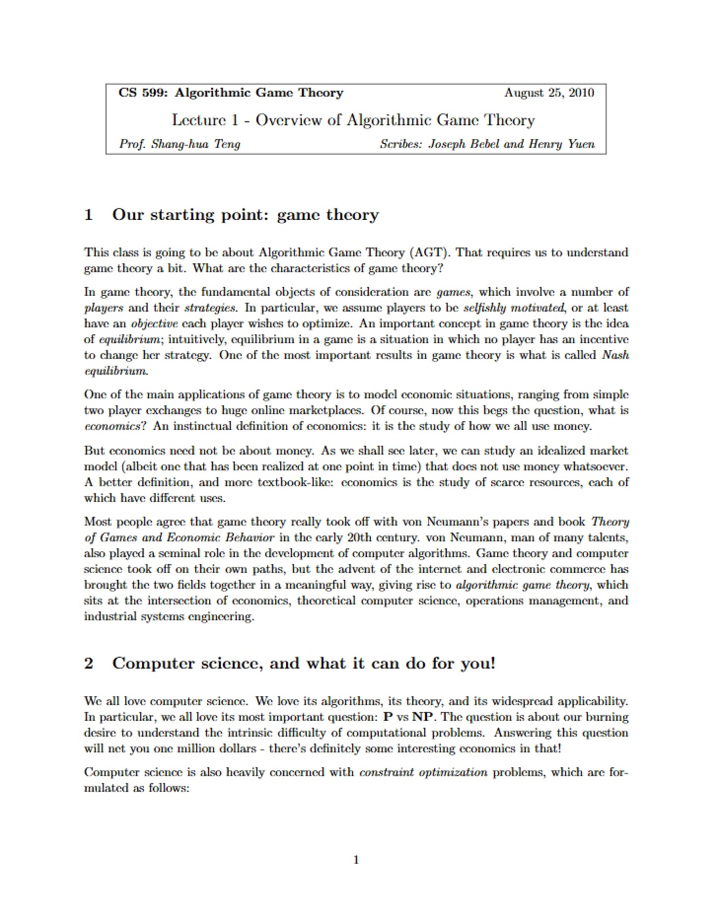 Notes from Lecture 01