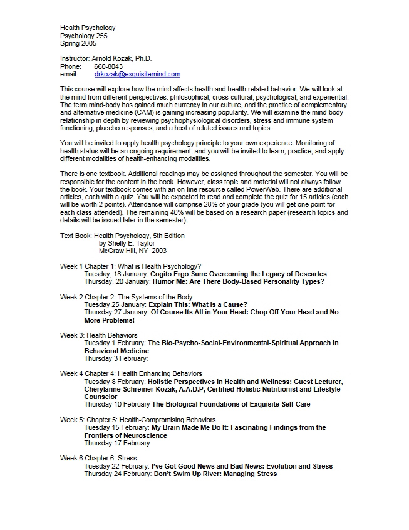 Syllabus Introduction to Health Psychology