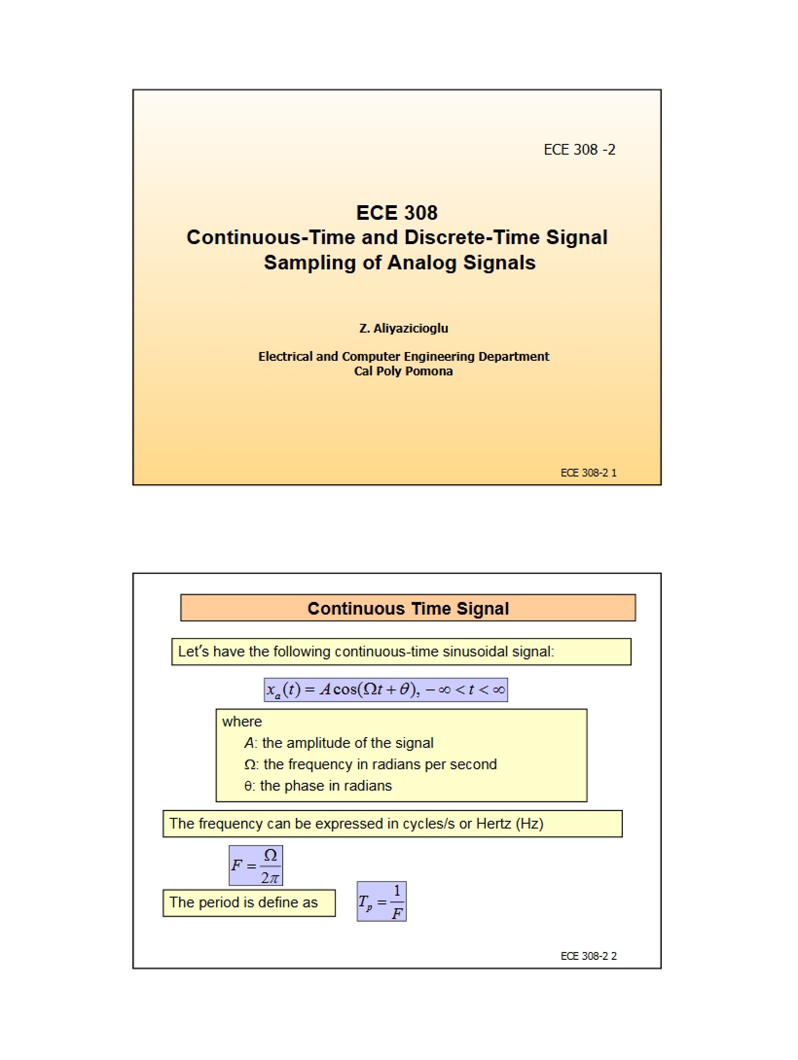 Analog Signal Sampling Discrete and Continuous Time