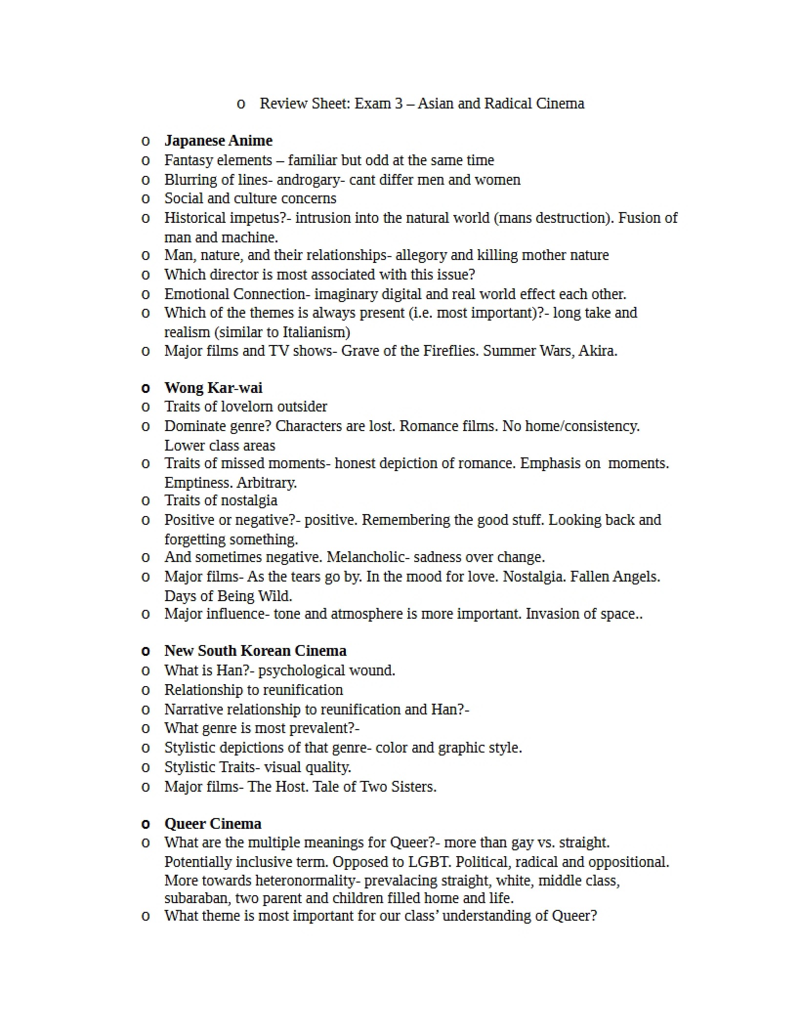 Study Materials for Final Exam