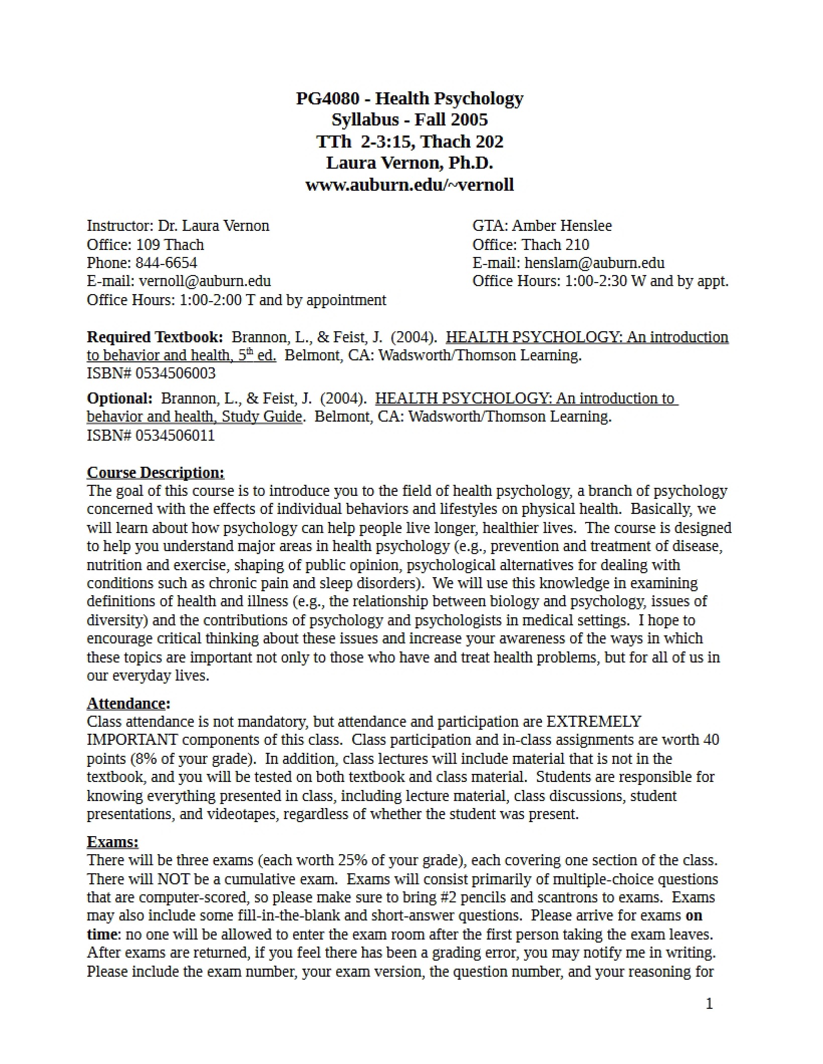 Health Psychology Syllabus