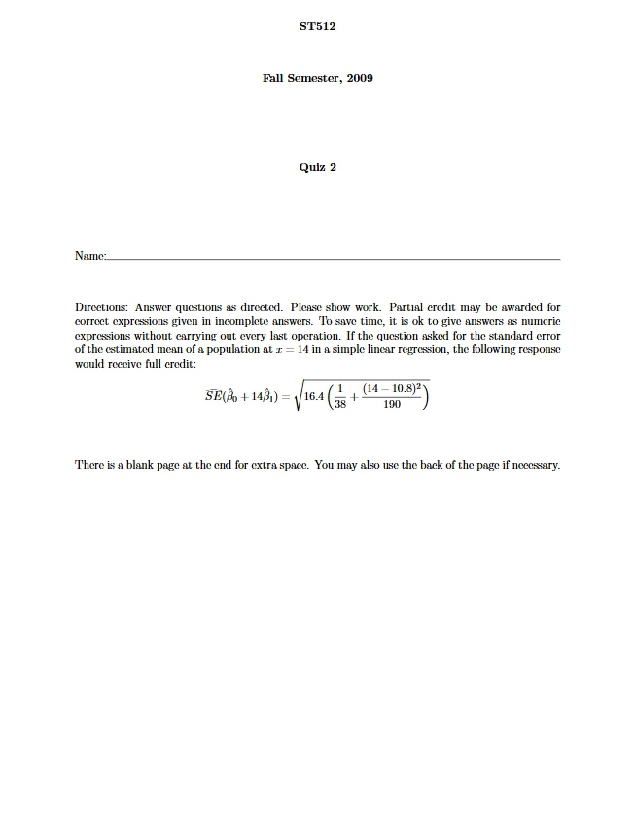 Experimental Statistics Quiz
