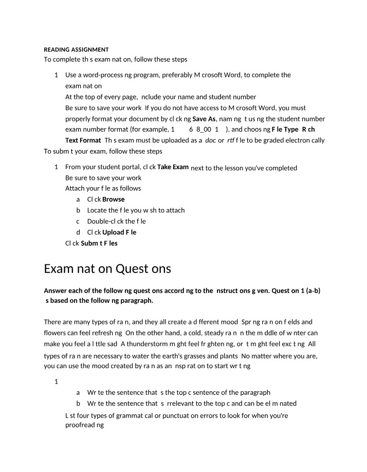 English Writing Exam Grading Rubric