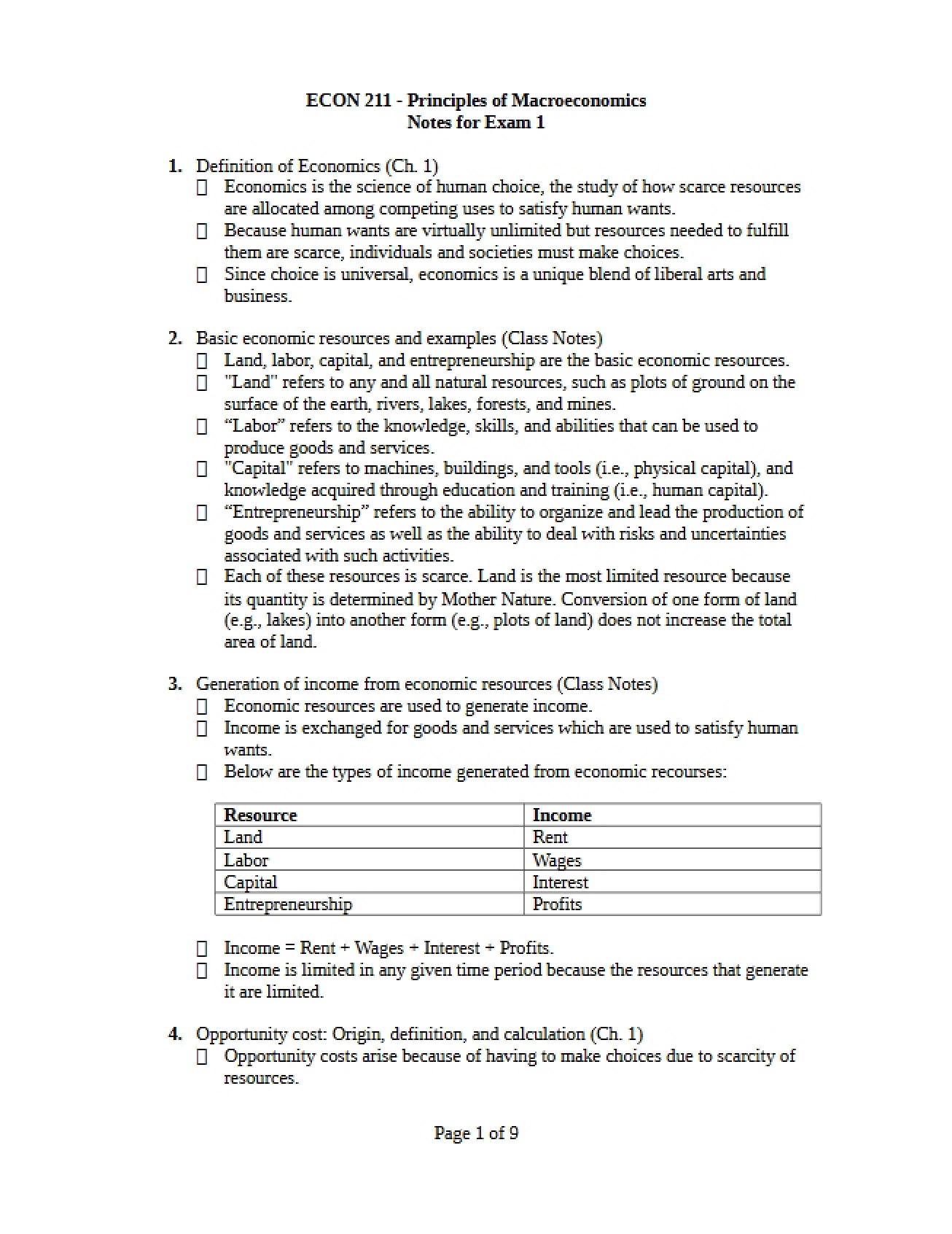 Guide for Exam One