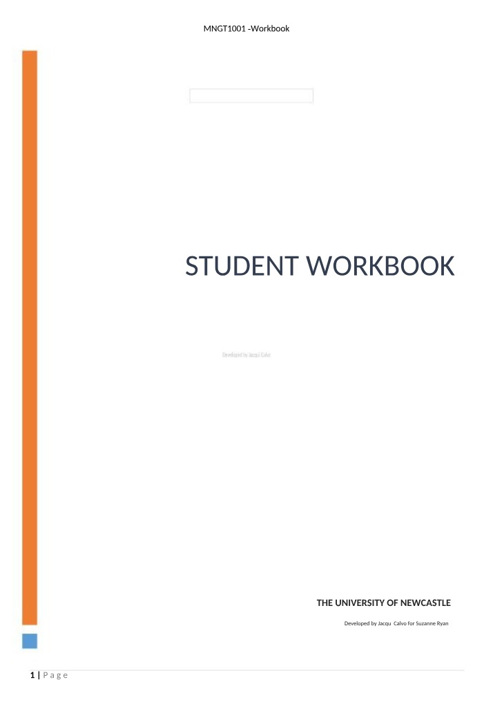 MNGT1001 Workbook - Personality Framework and Group Dynamics