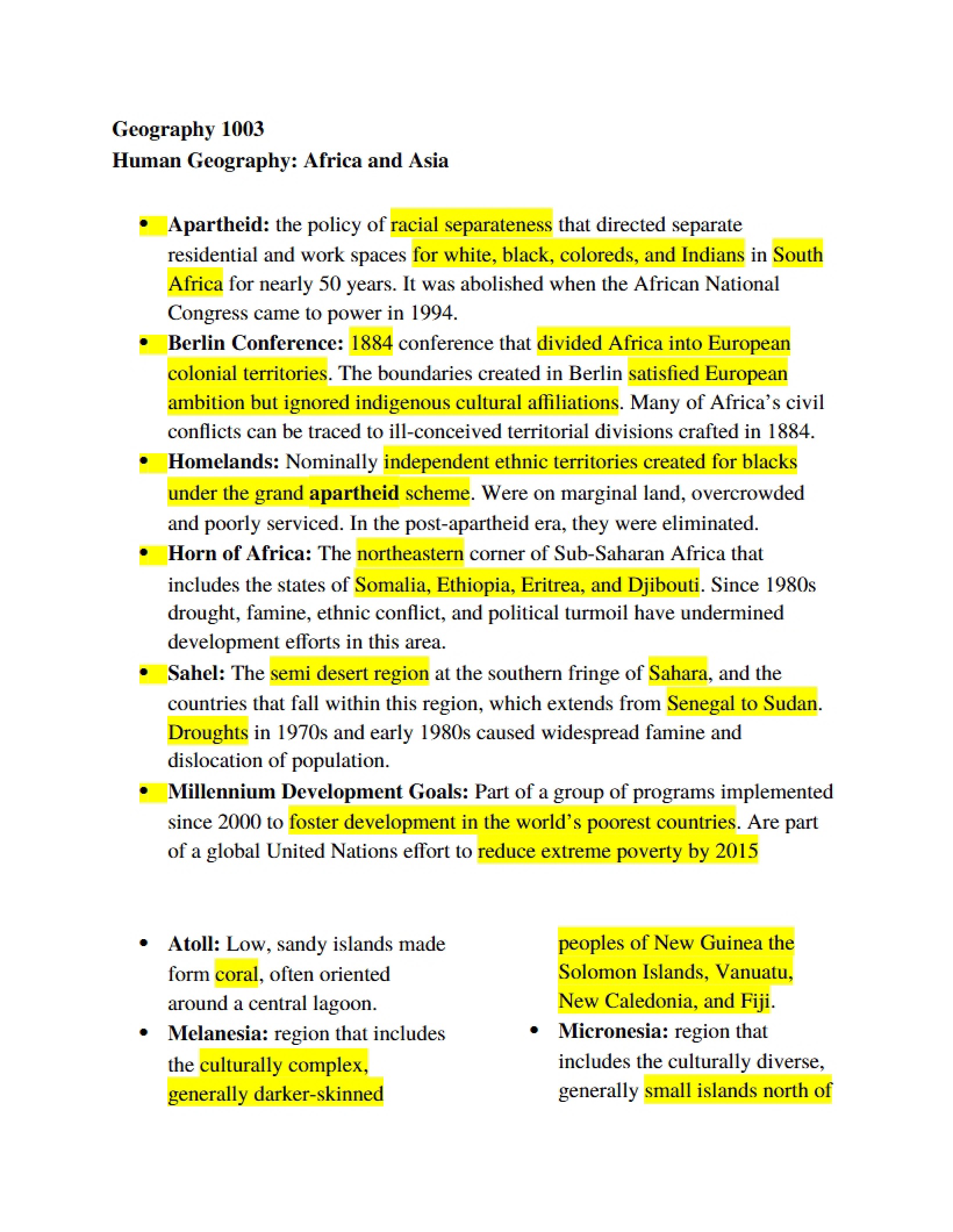 Africa and Asia Human Geography