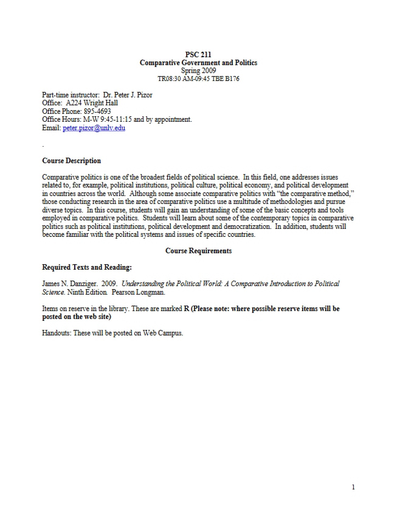 Syllabus Intro to Comparative Politics