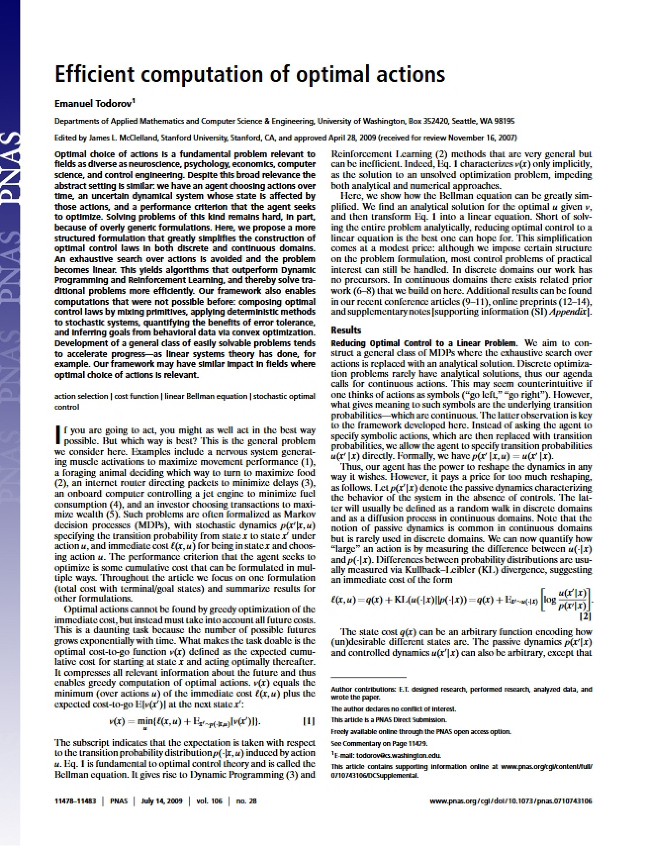 Optimal Actions Efficient Computation