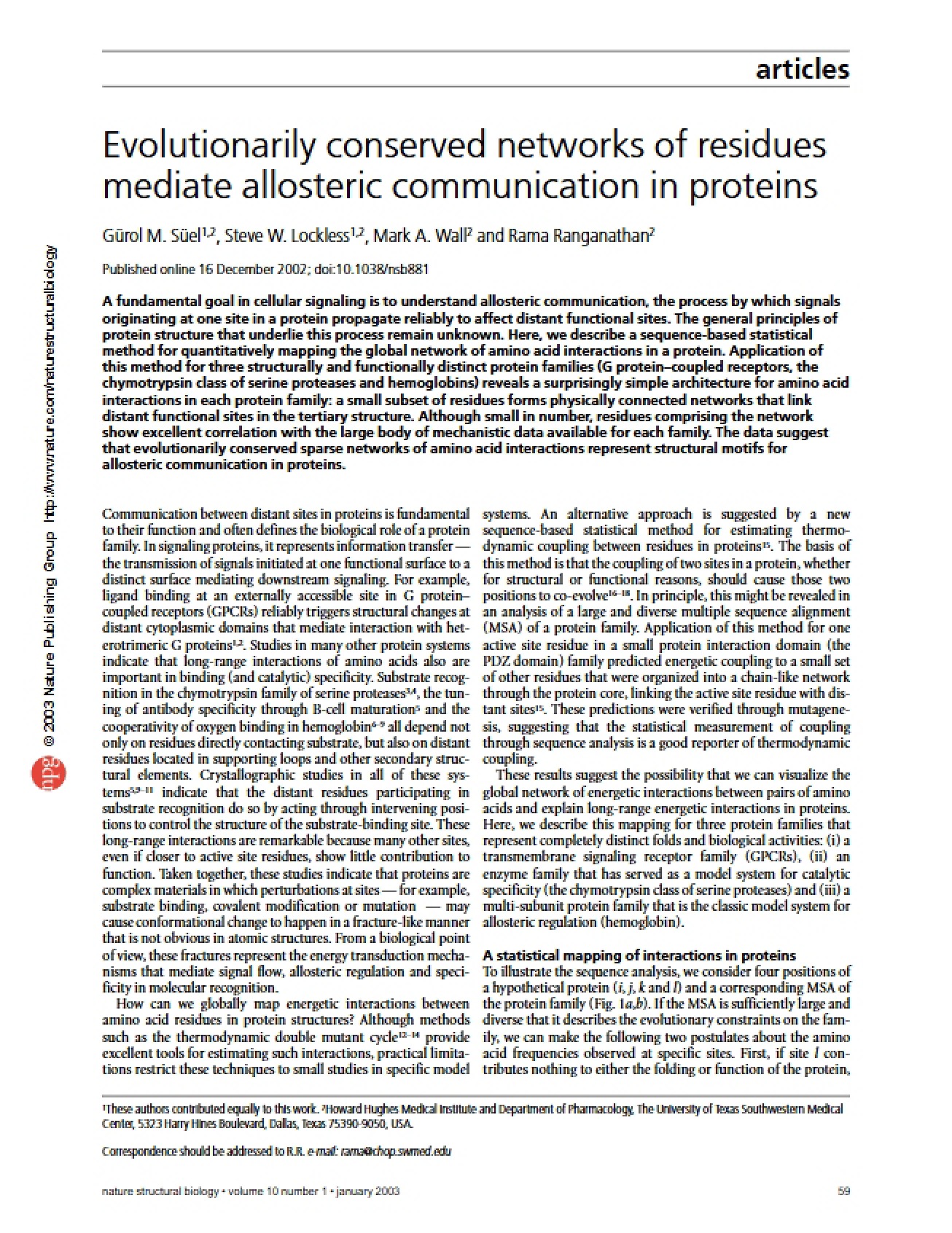 Protein Allosteric Communication Mediated by Evolutionarily Conserved Residue Networks