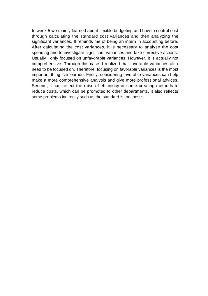Cost Control - Analyzing Significant Variances