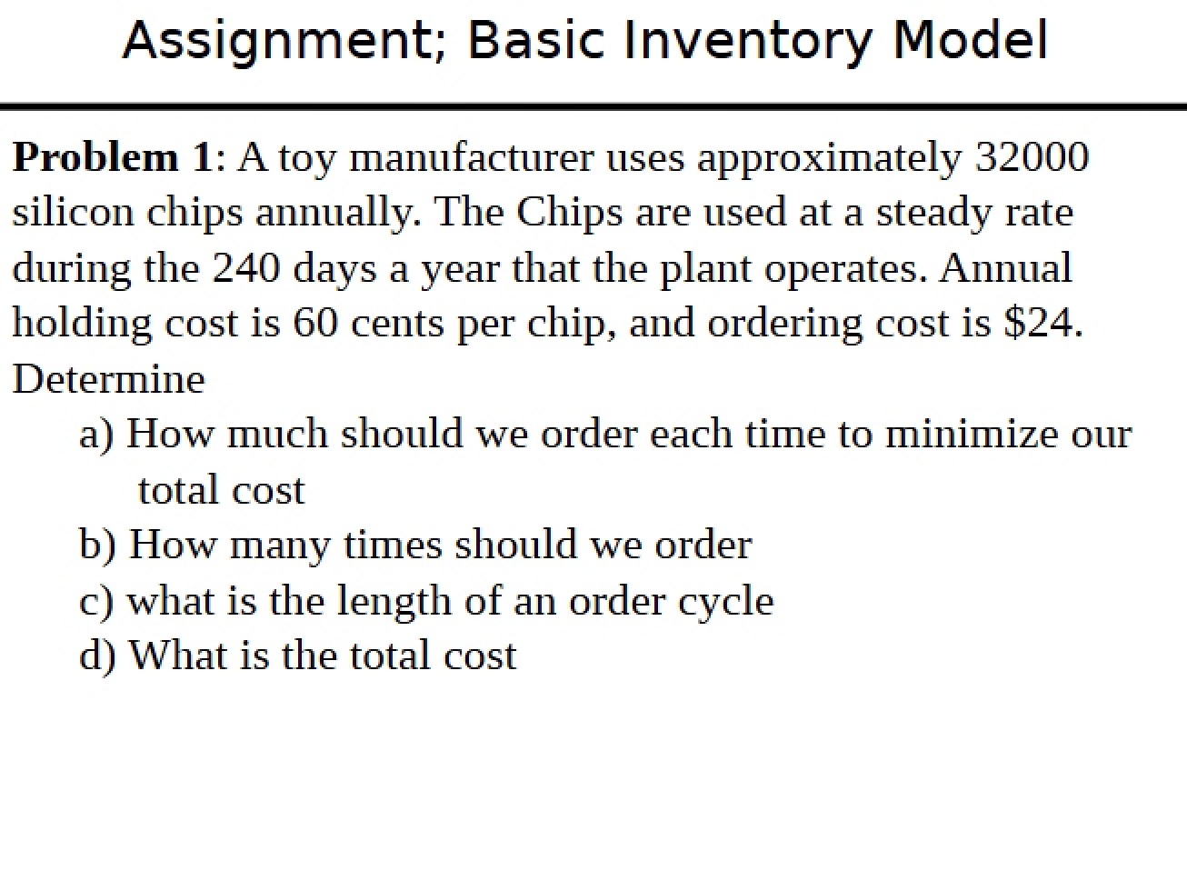 Basic Inventory Model Assignment