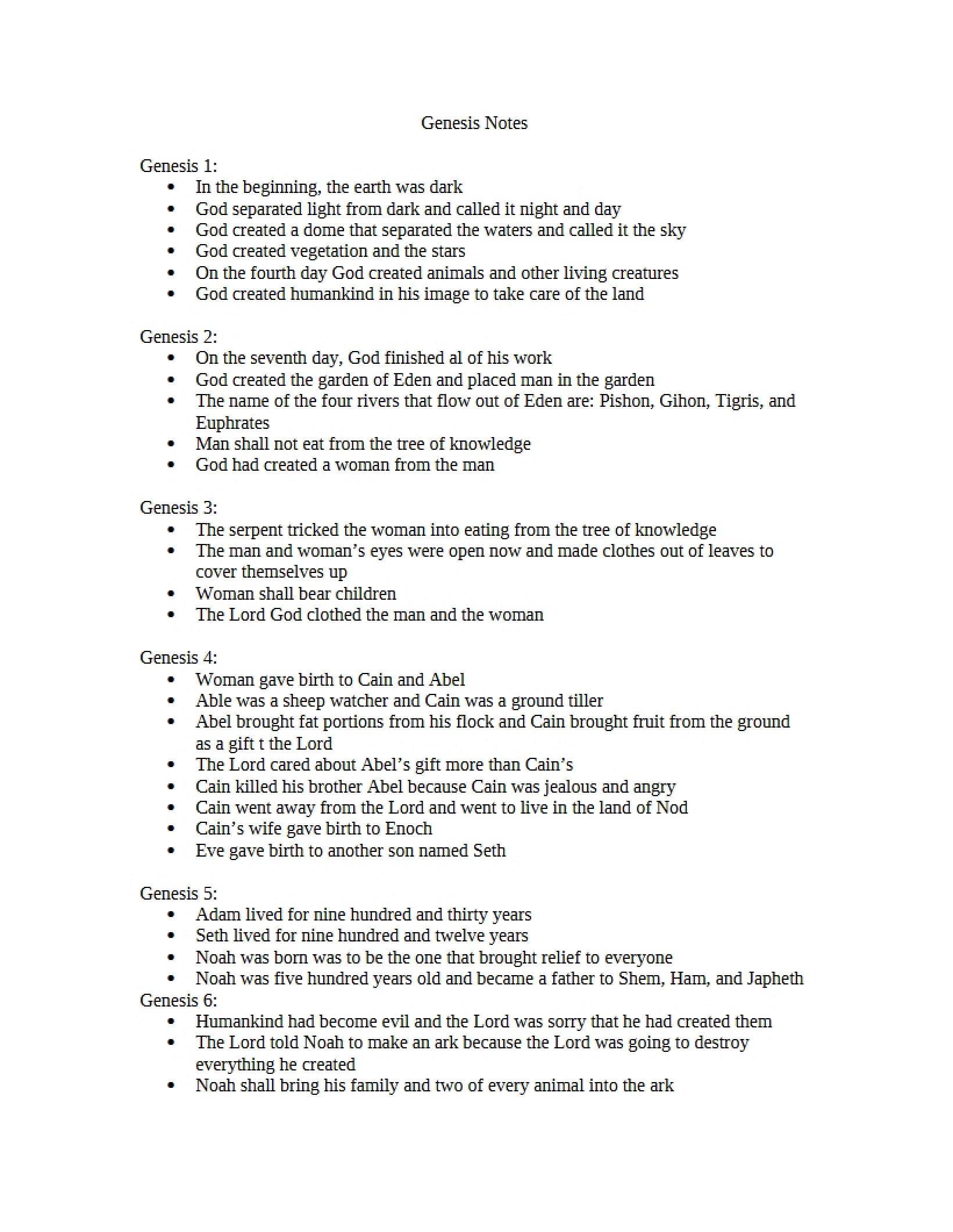 Notes on Genesis