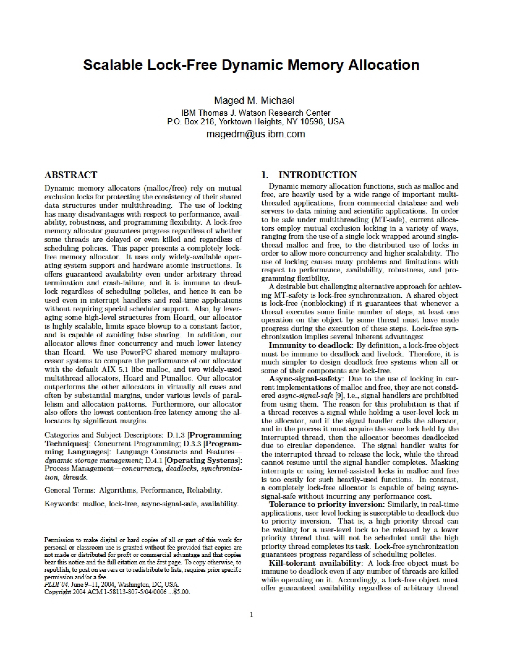 Dynamic Memory Allocation Scalable and Lock-Free