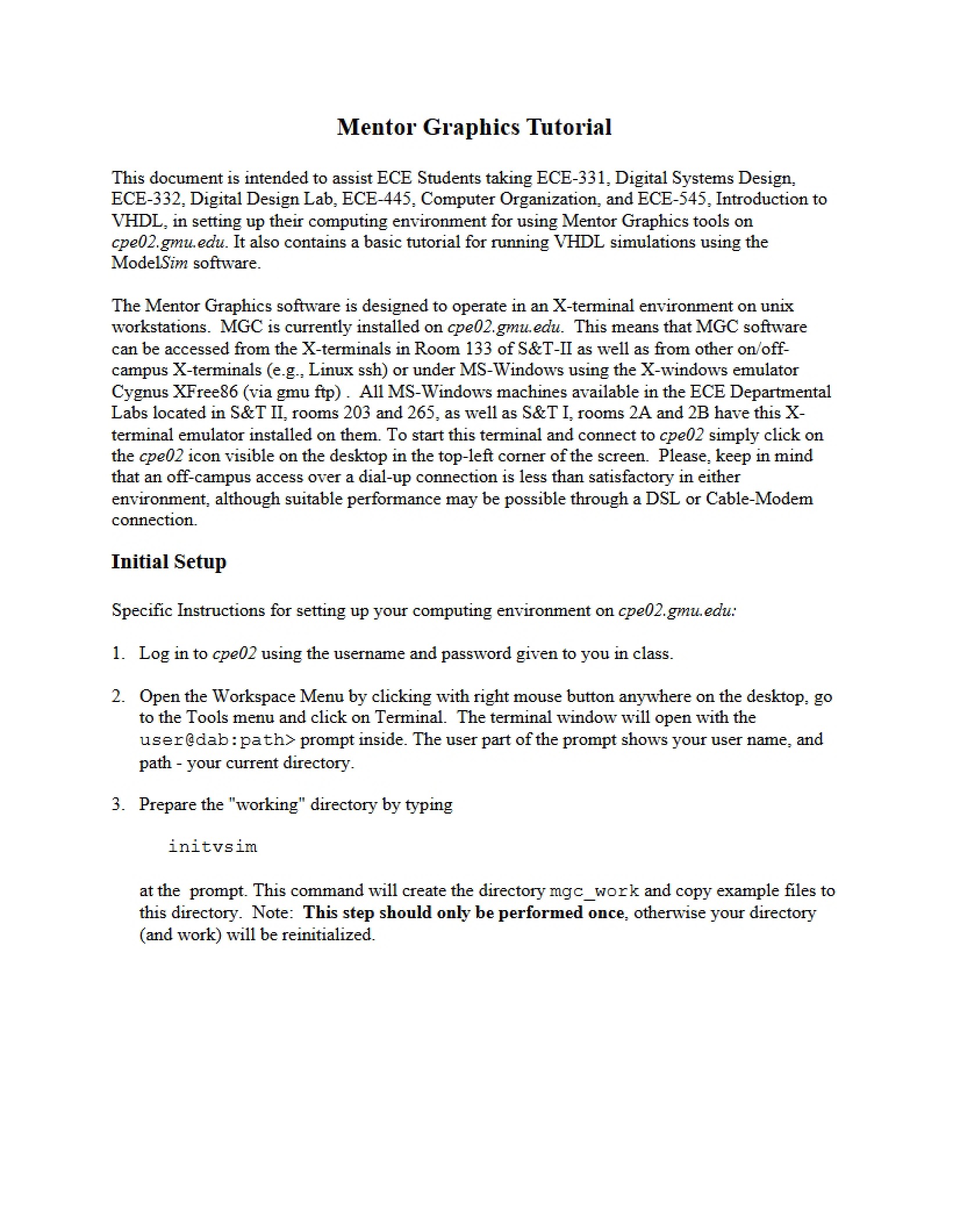 Tutorial for Mentor Graphics