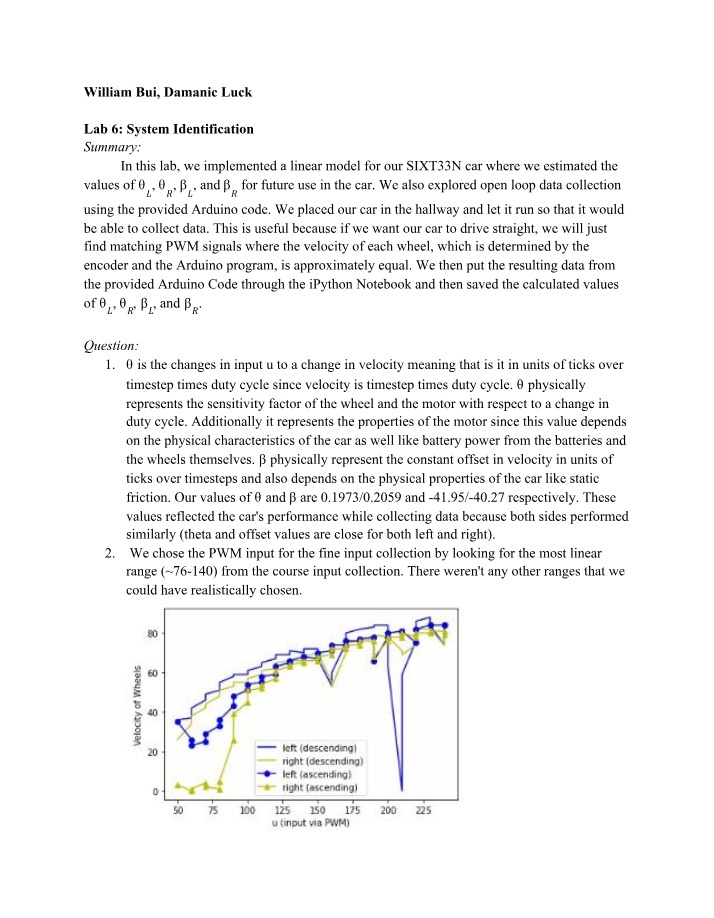 Lab 6 - System Identification and Open Loop Data Collection