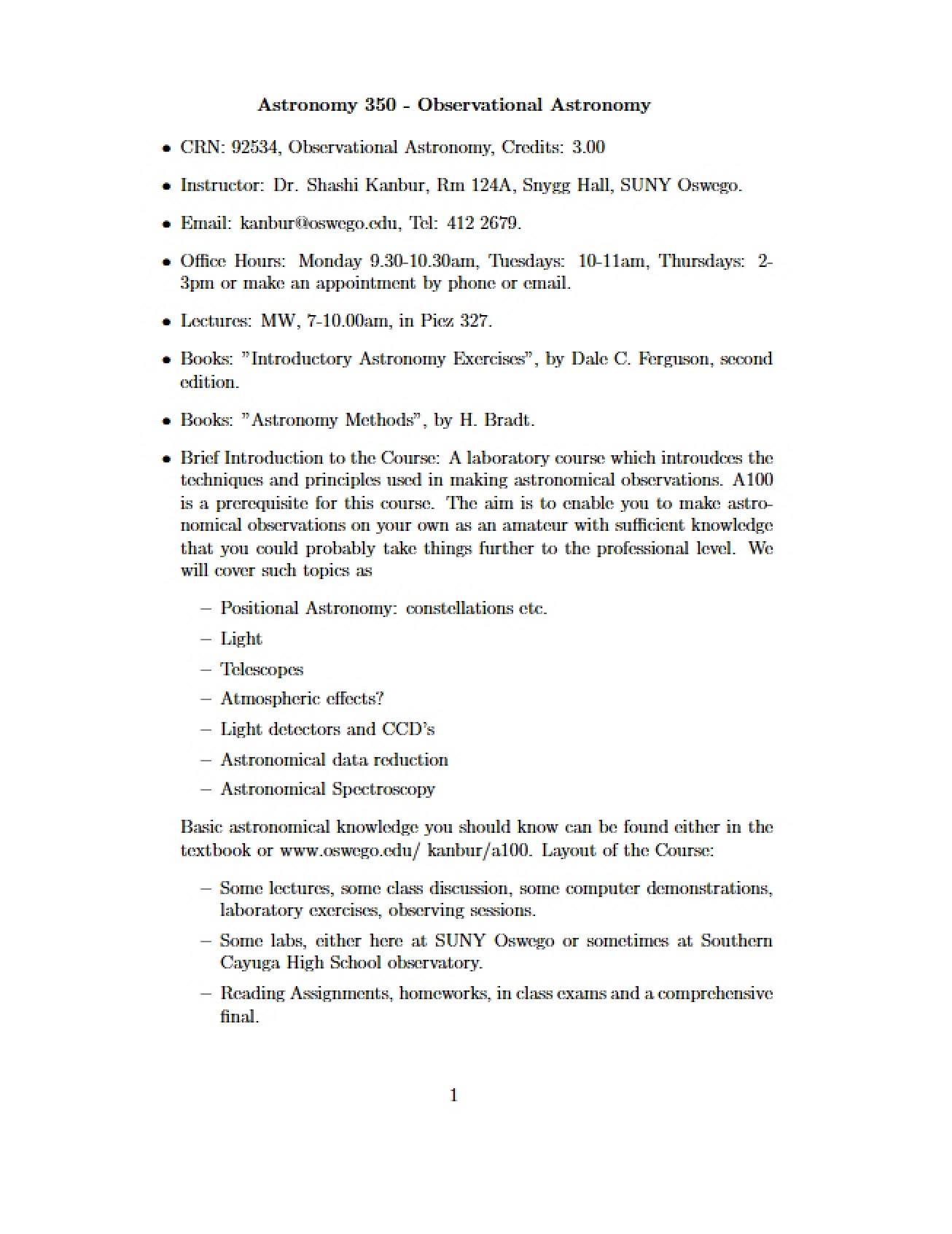 Syllabus for Observational Astronomy - Observational Astronomy