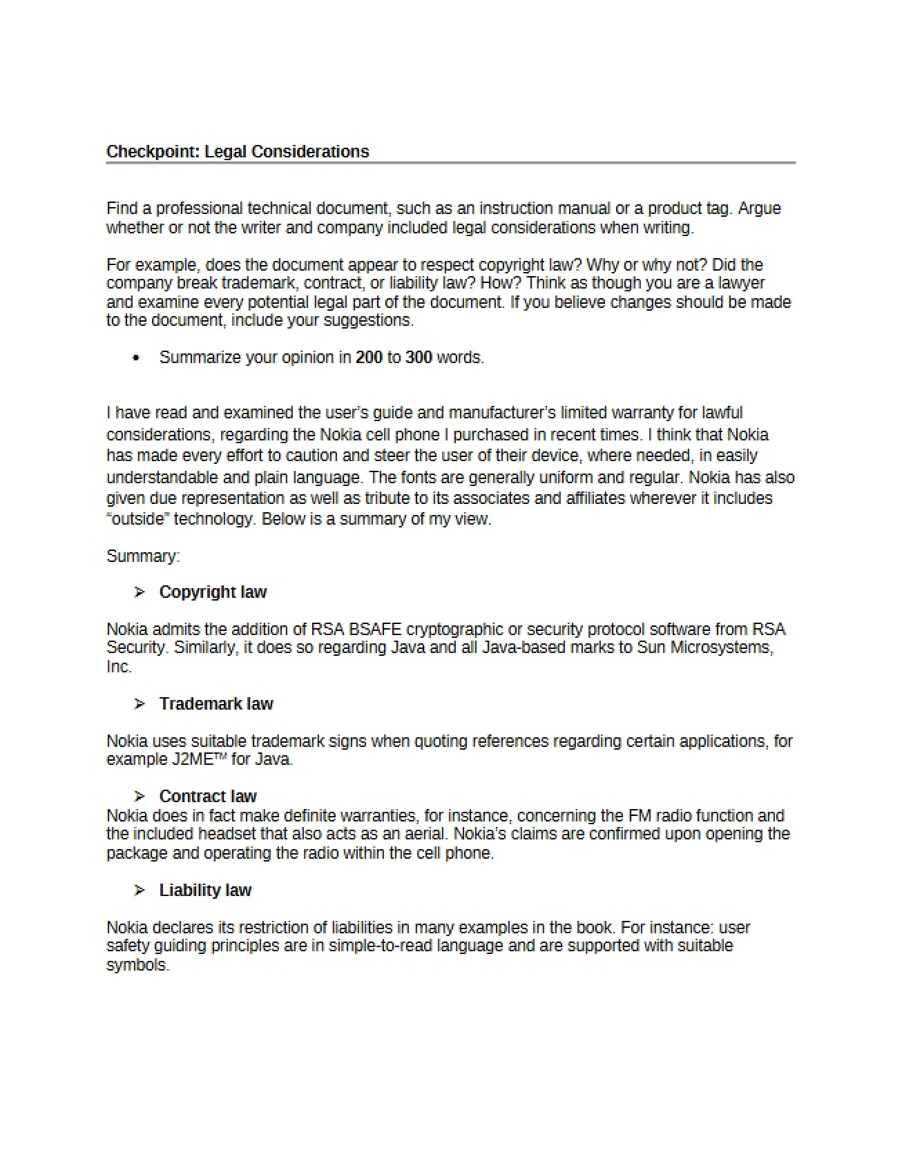 Checkpoint on Legal Considerations
