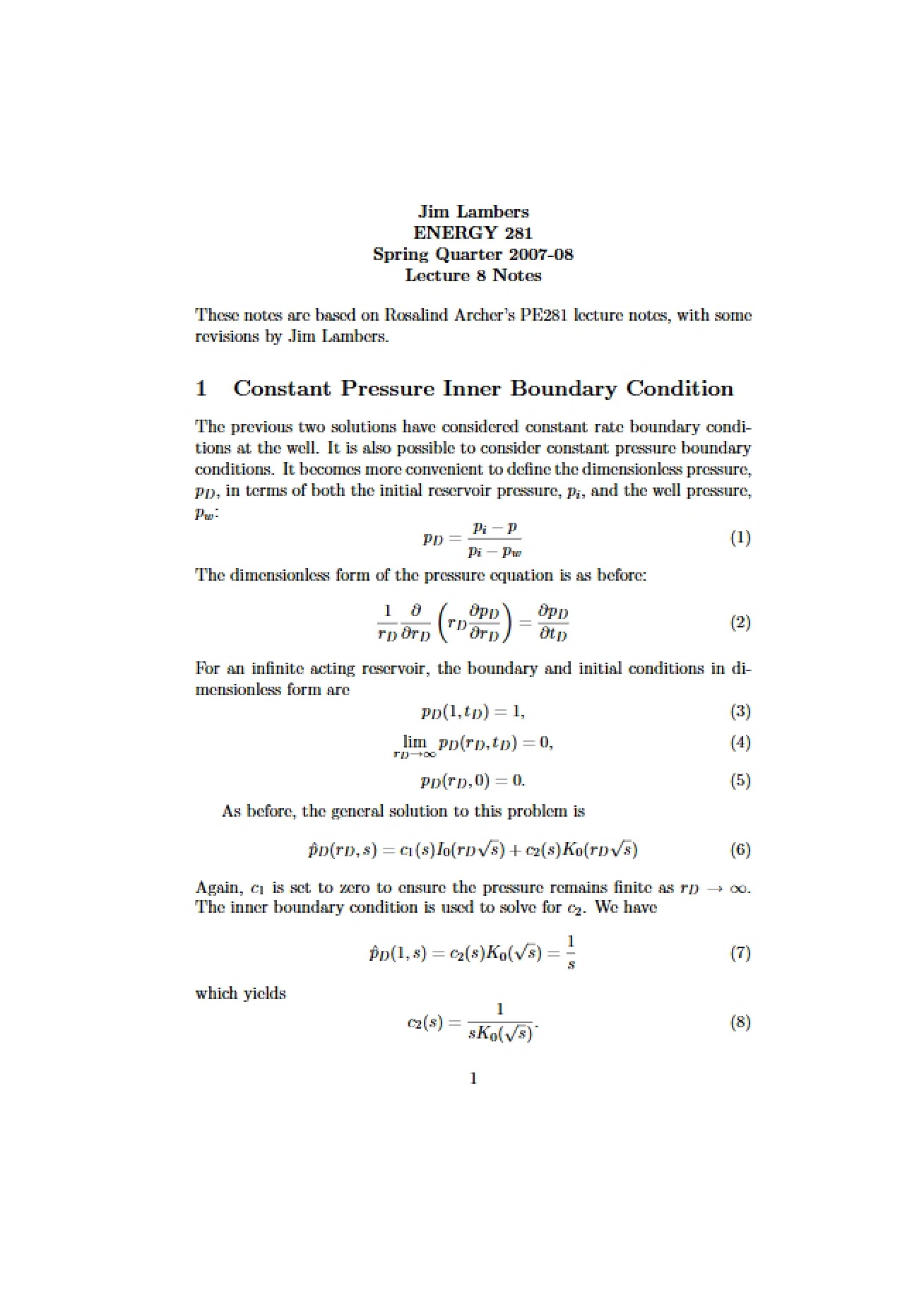 Inner Boundary Condition with Constant Pressure