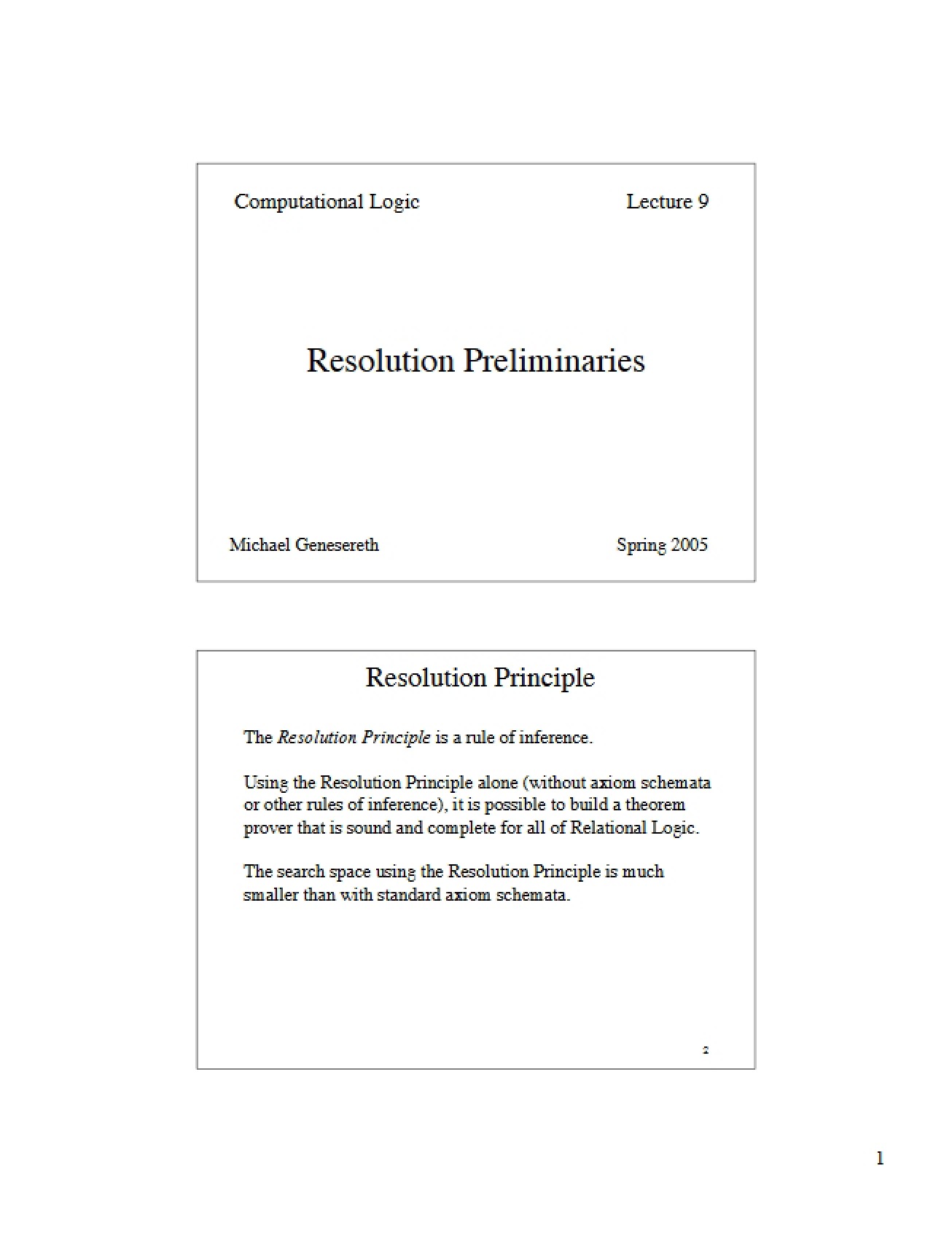 Resolution Preliminaries (Set 1)