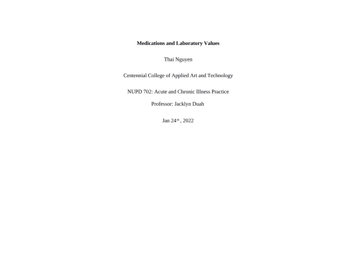 Laboratory Values and Medications
