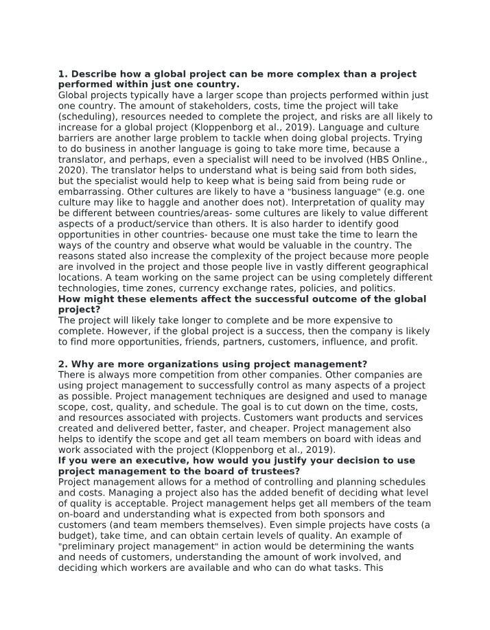 Complexity and Challenges in Global Projects