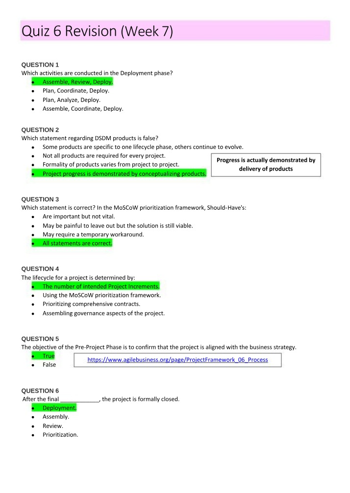 Quiz 6 Revision for Week 7
