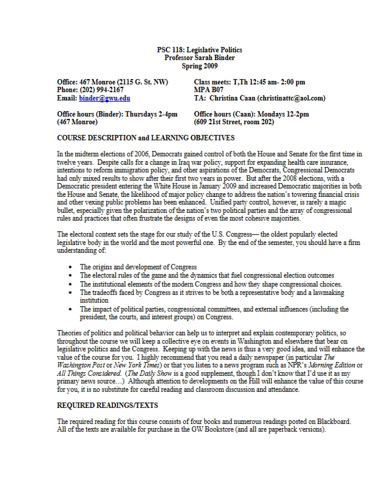 Course Outline Legislative Politics