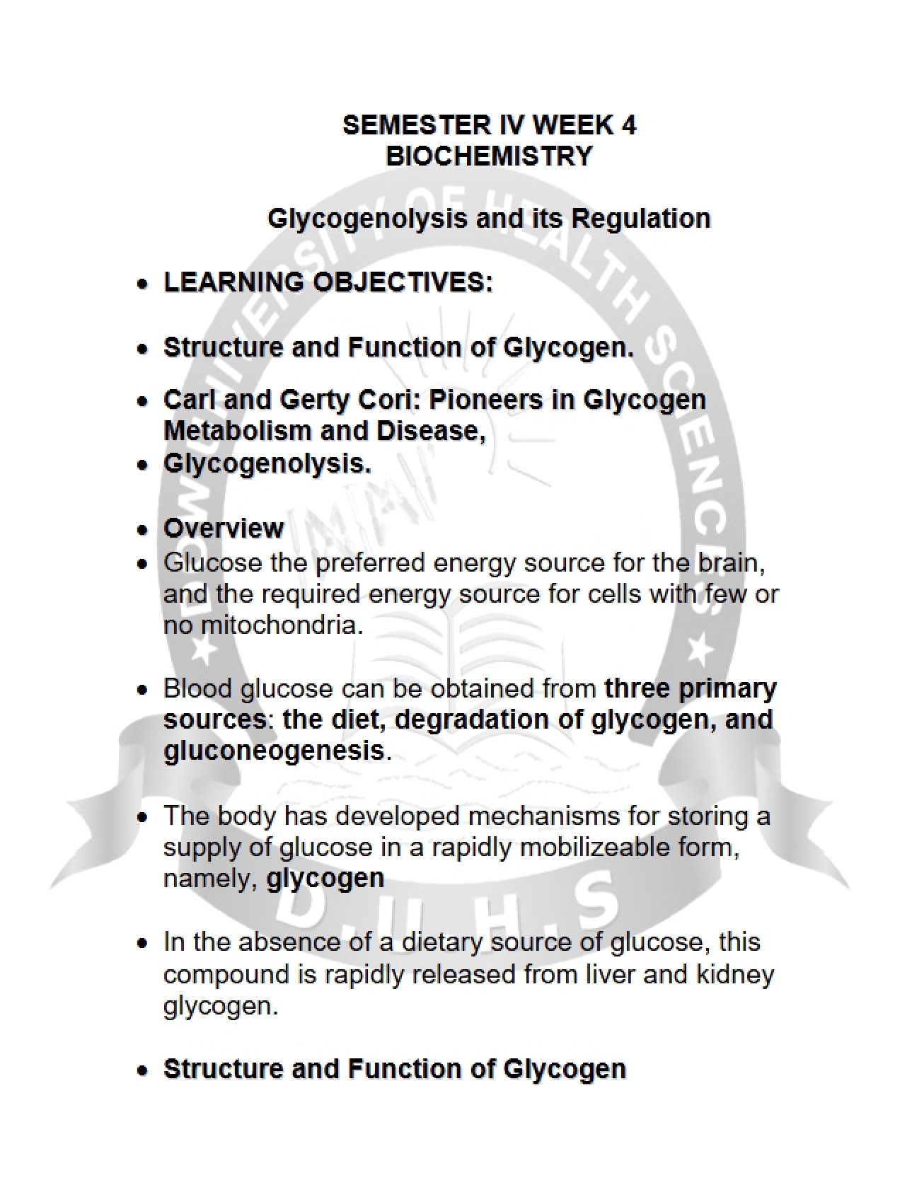Glycogen Lecture Notes (Sem 4, Lec 2)