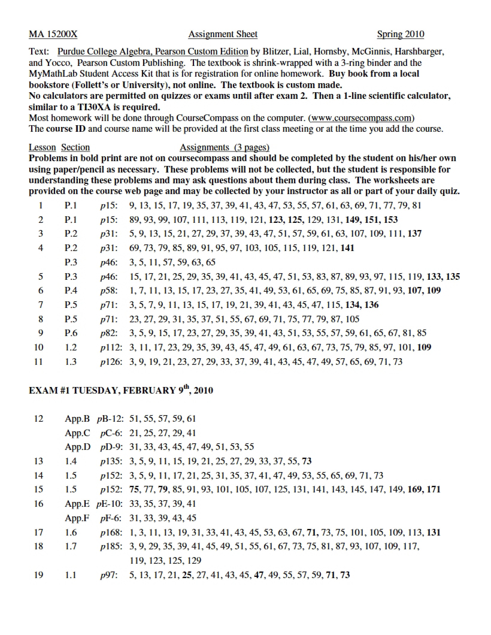 Master Assignment Sheet