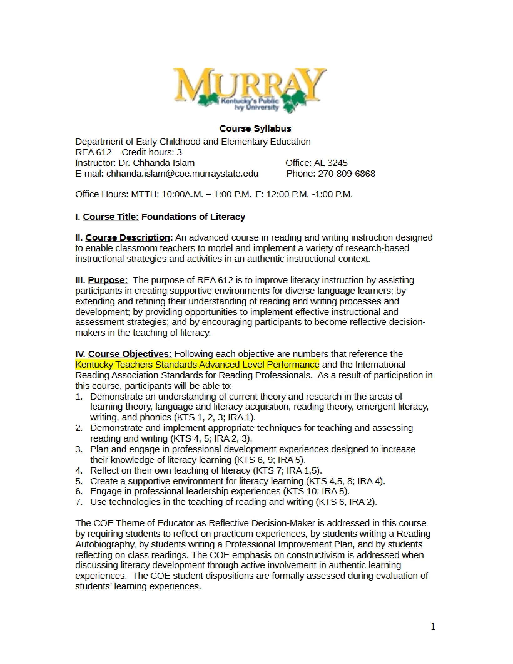 Syllabus - 7 Pages