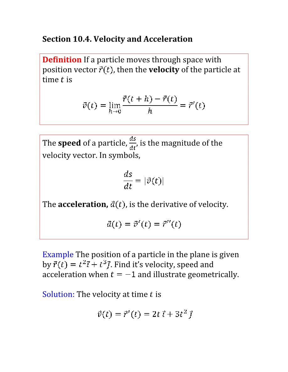 Notes on Velocity and Acceleration