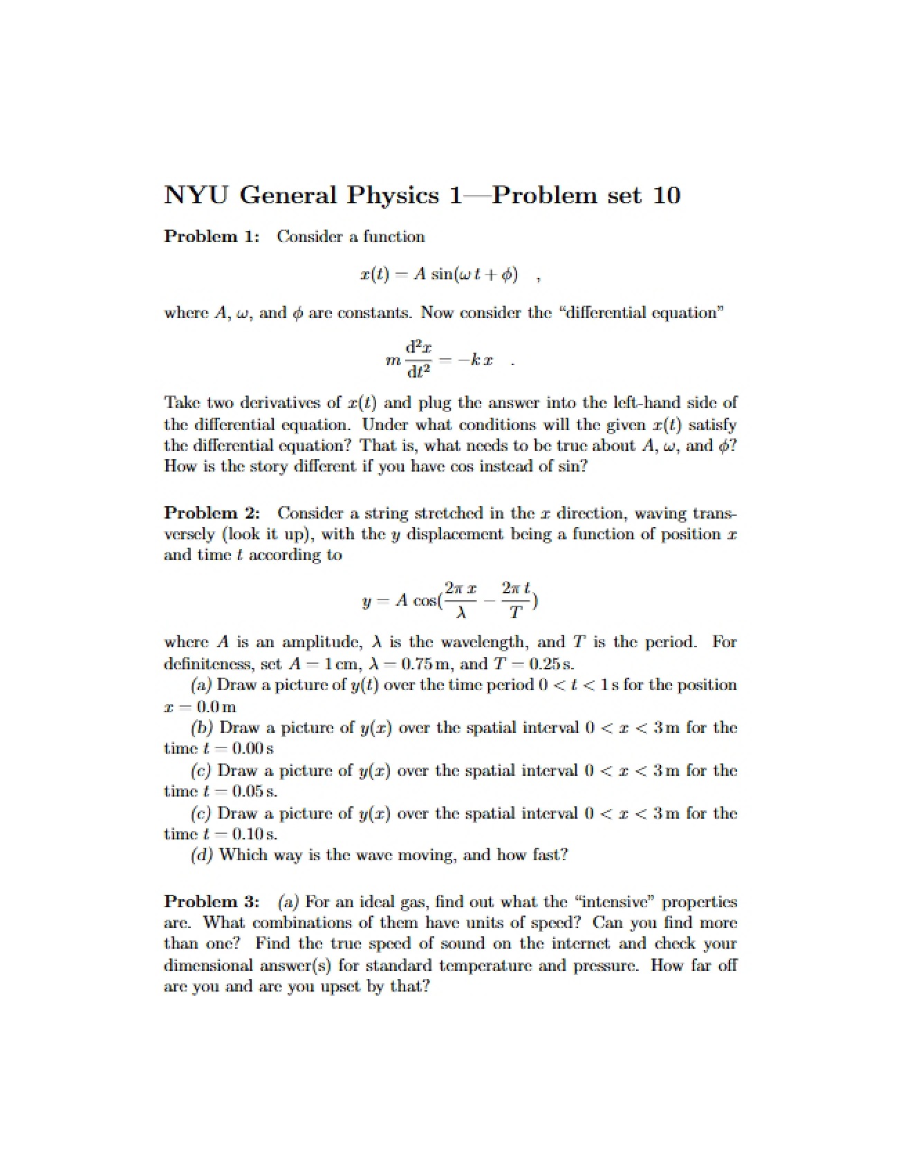 Problem Set 10 Physics I