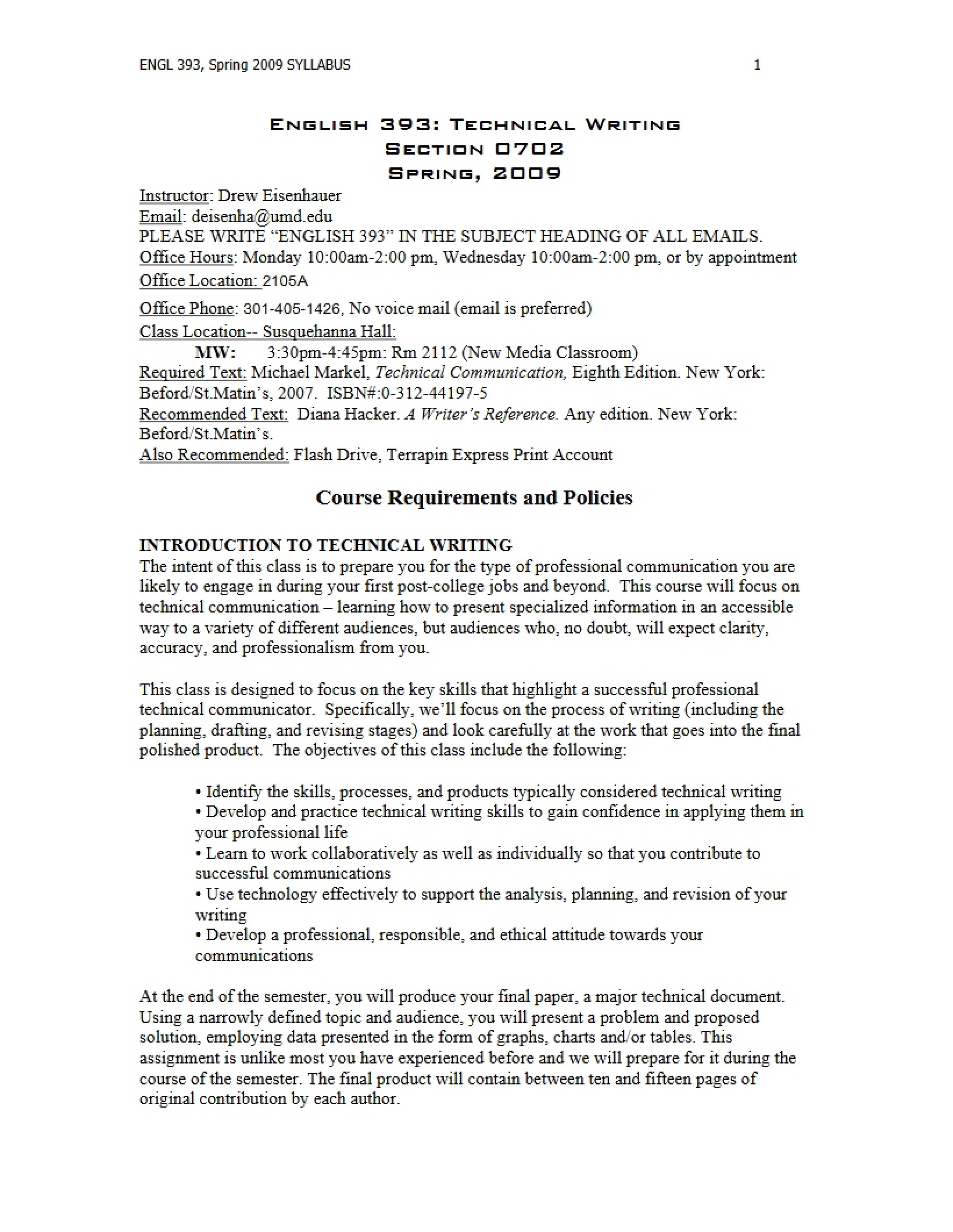Class Syllabus