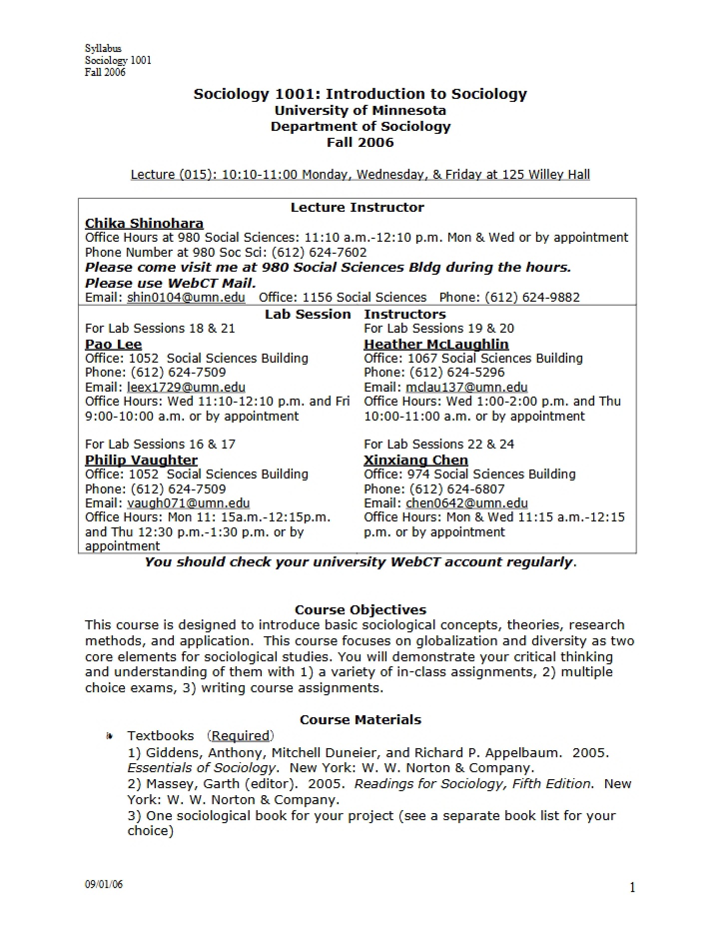 Syllabus Document for Sociology 1001