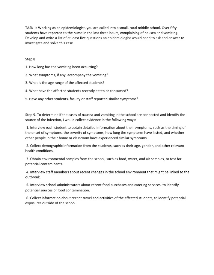 Nausea and Vomiting Outbreak Investigation in a Middle School