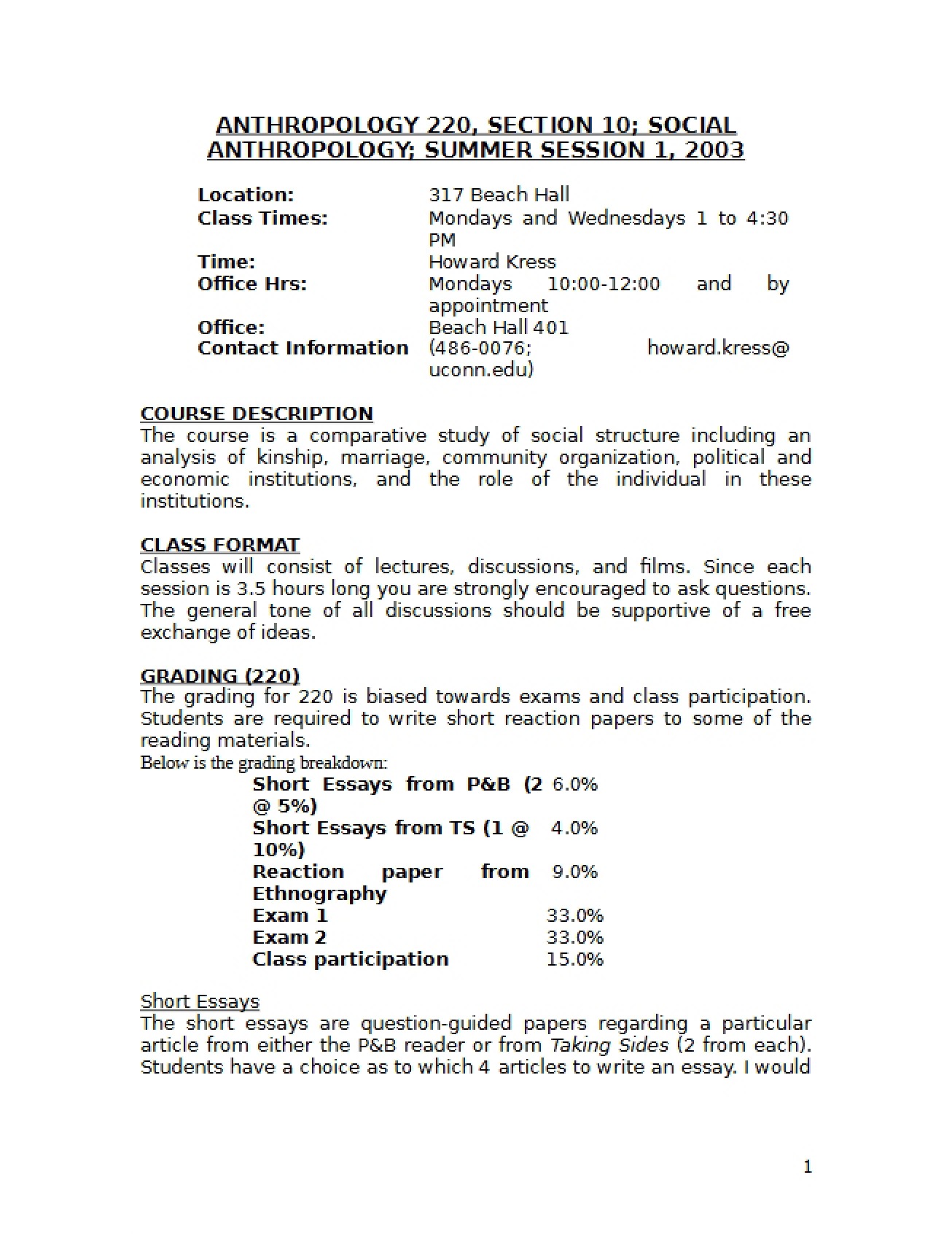 Course Syllabus for Social Anthropology