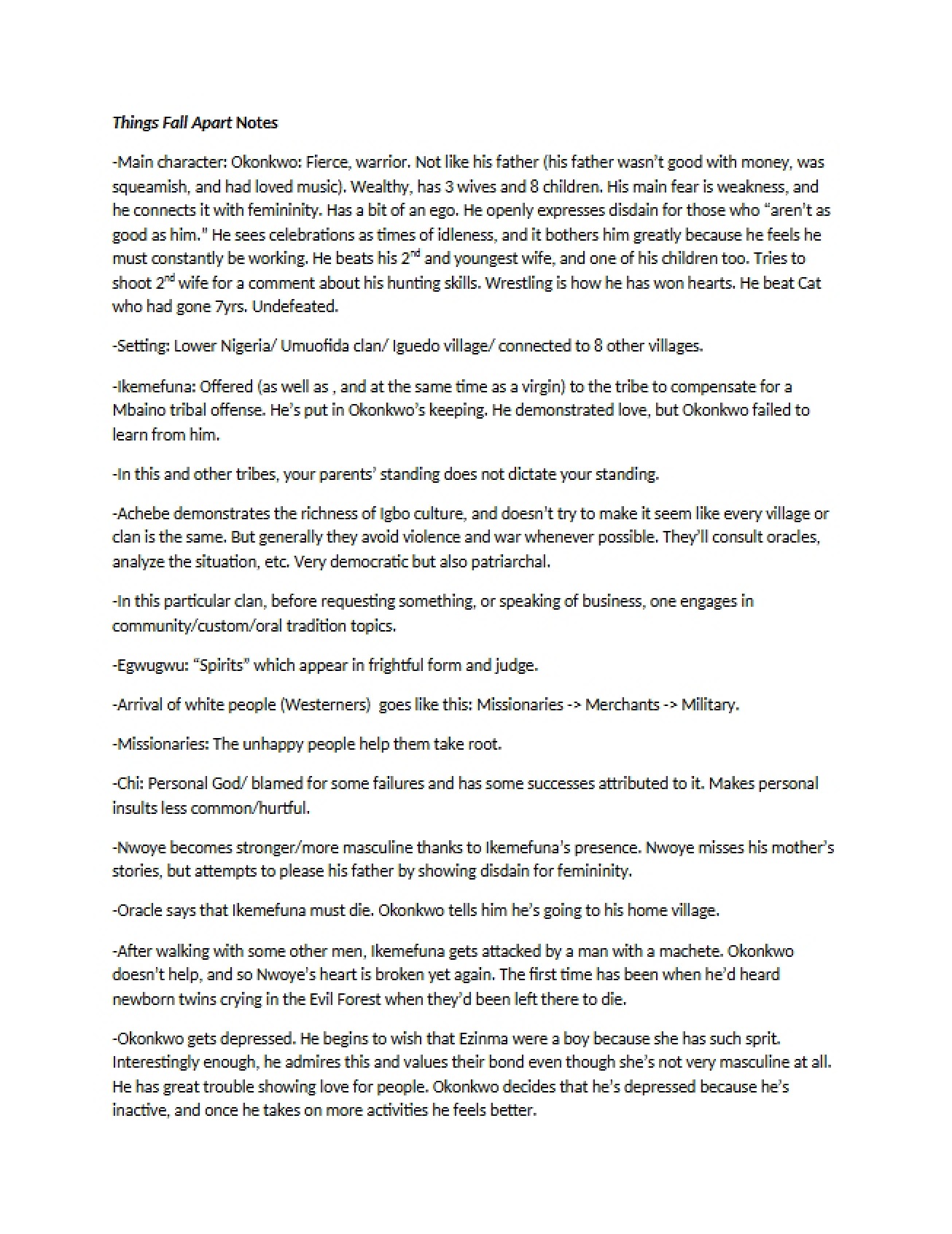 Honors Colloquium Notes