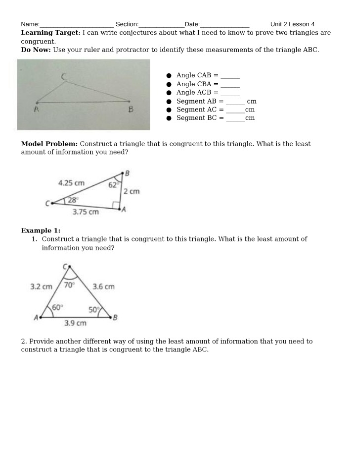 Proving Triangle Congruence with Minimal Information