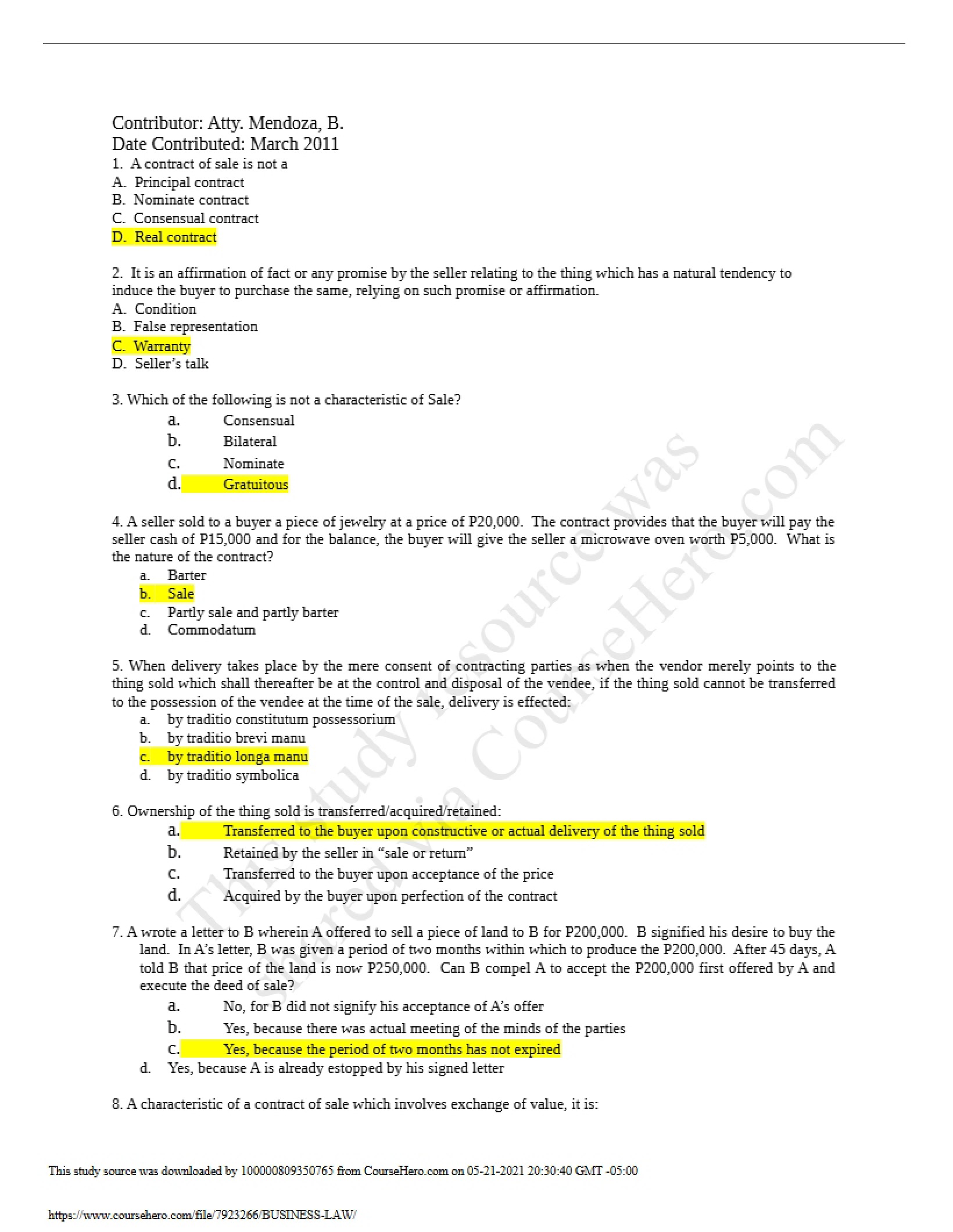 Study Guide for Accounting