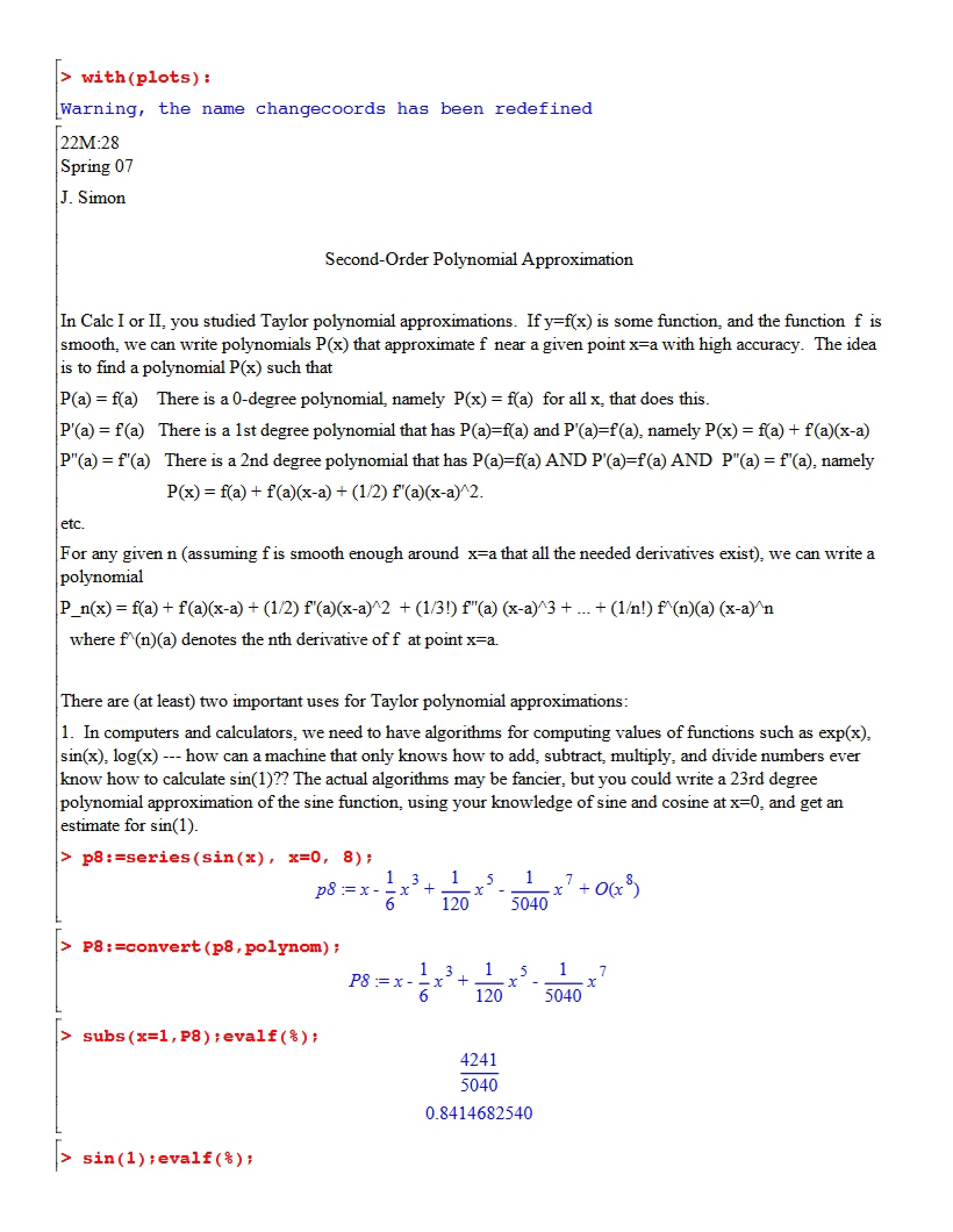 Approximating Second-Order Polynomials