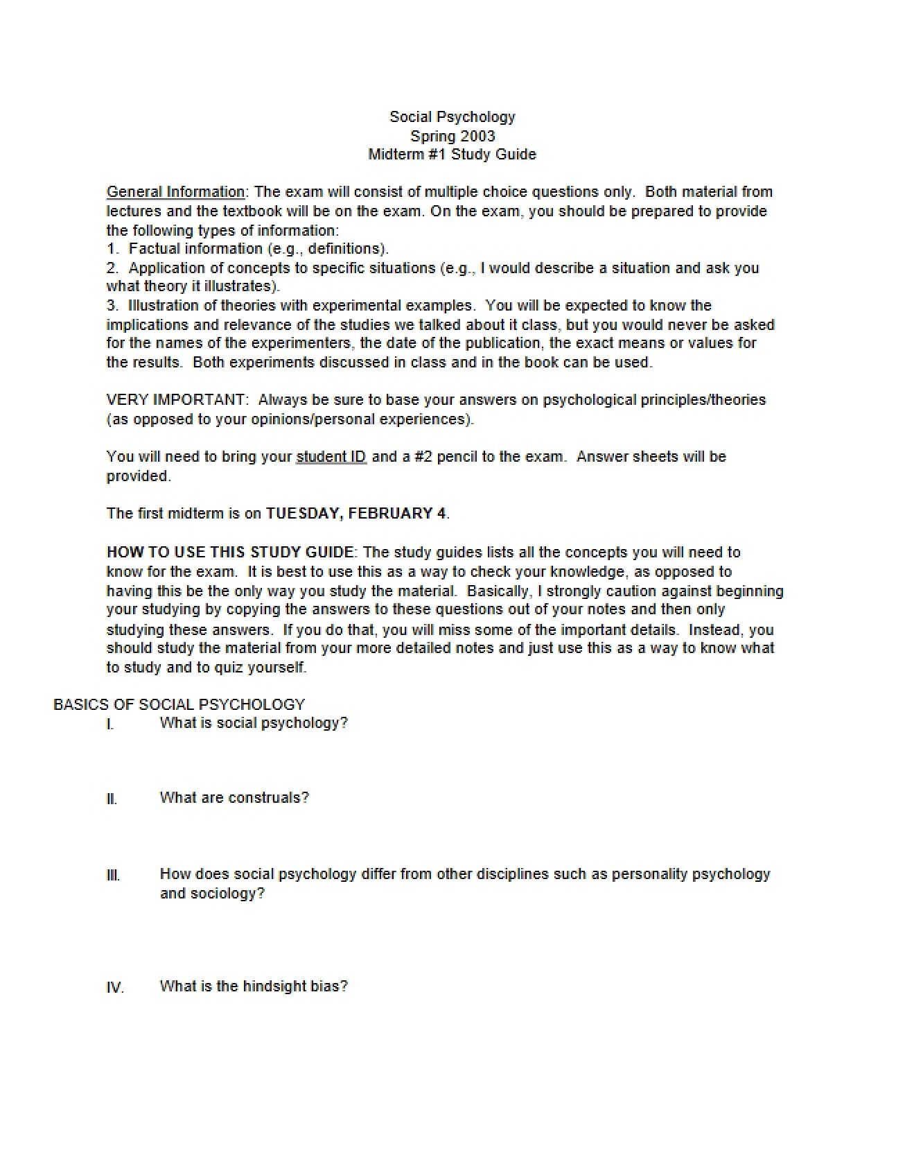 Midterm One Study Guide