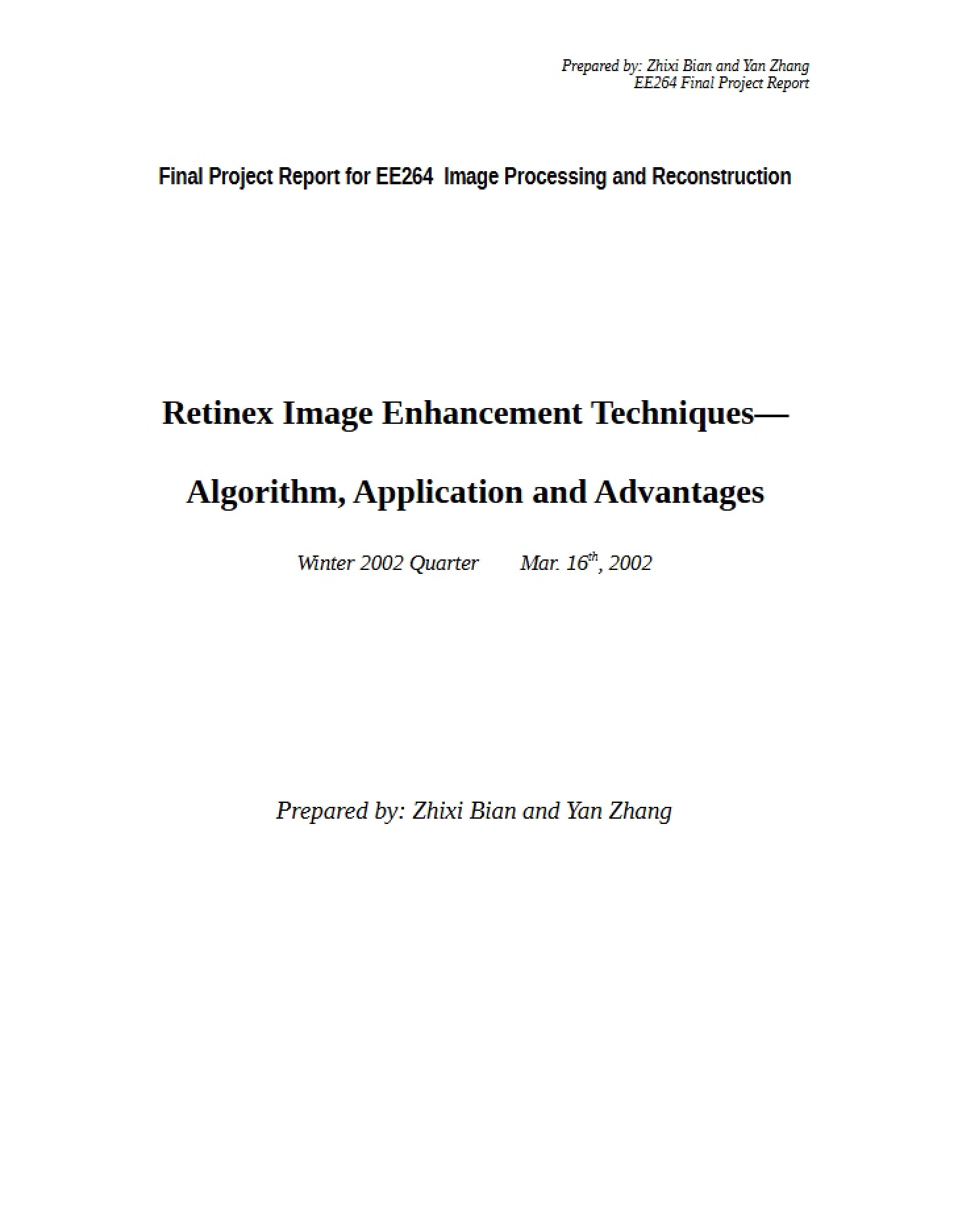 Image Processing and Reconstruction Report (EE264 Final)