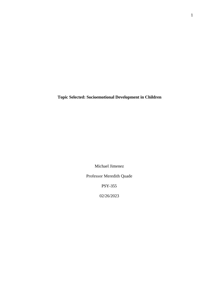 Socioemotional Development in Children