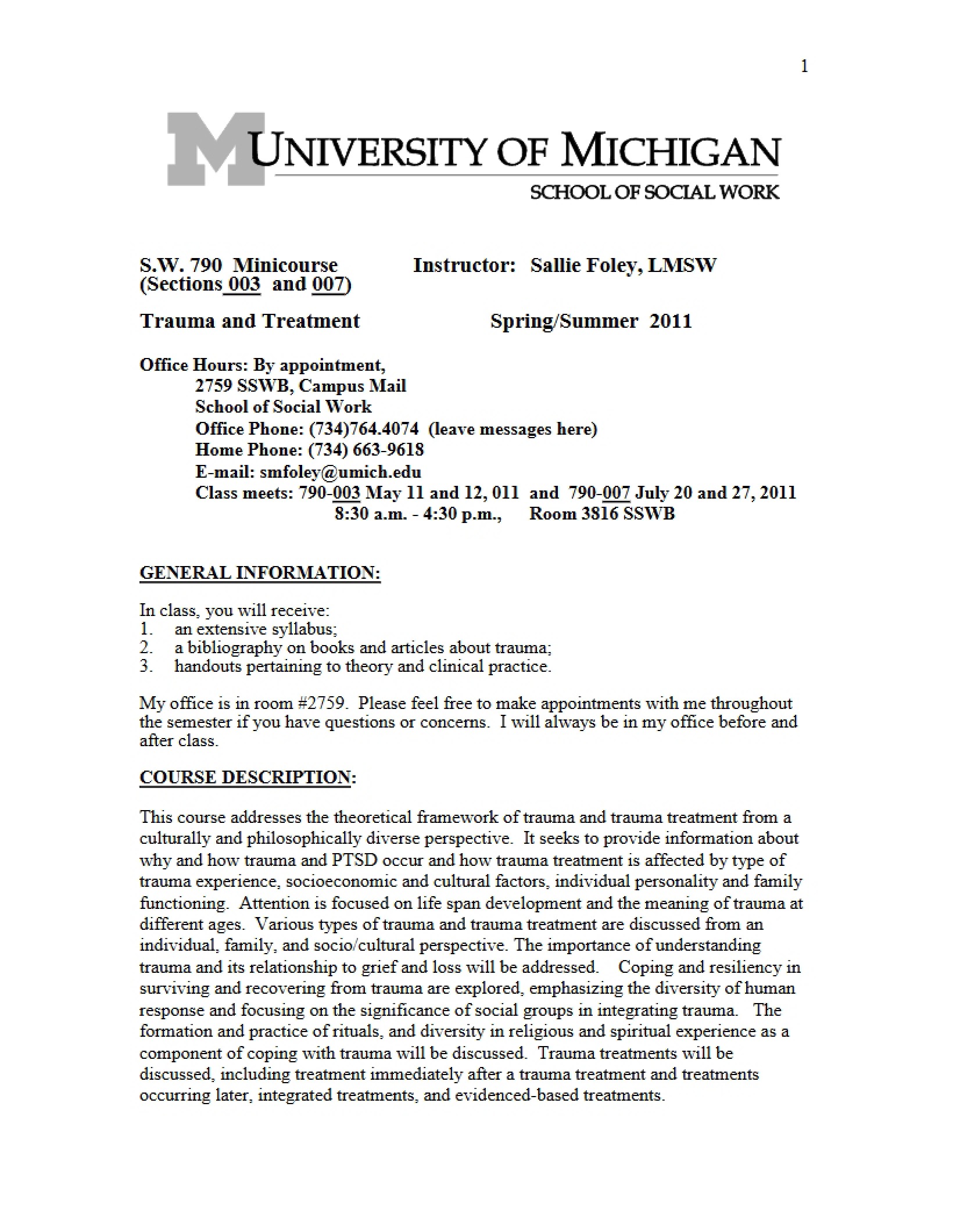 Course Syllabus SW 790
