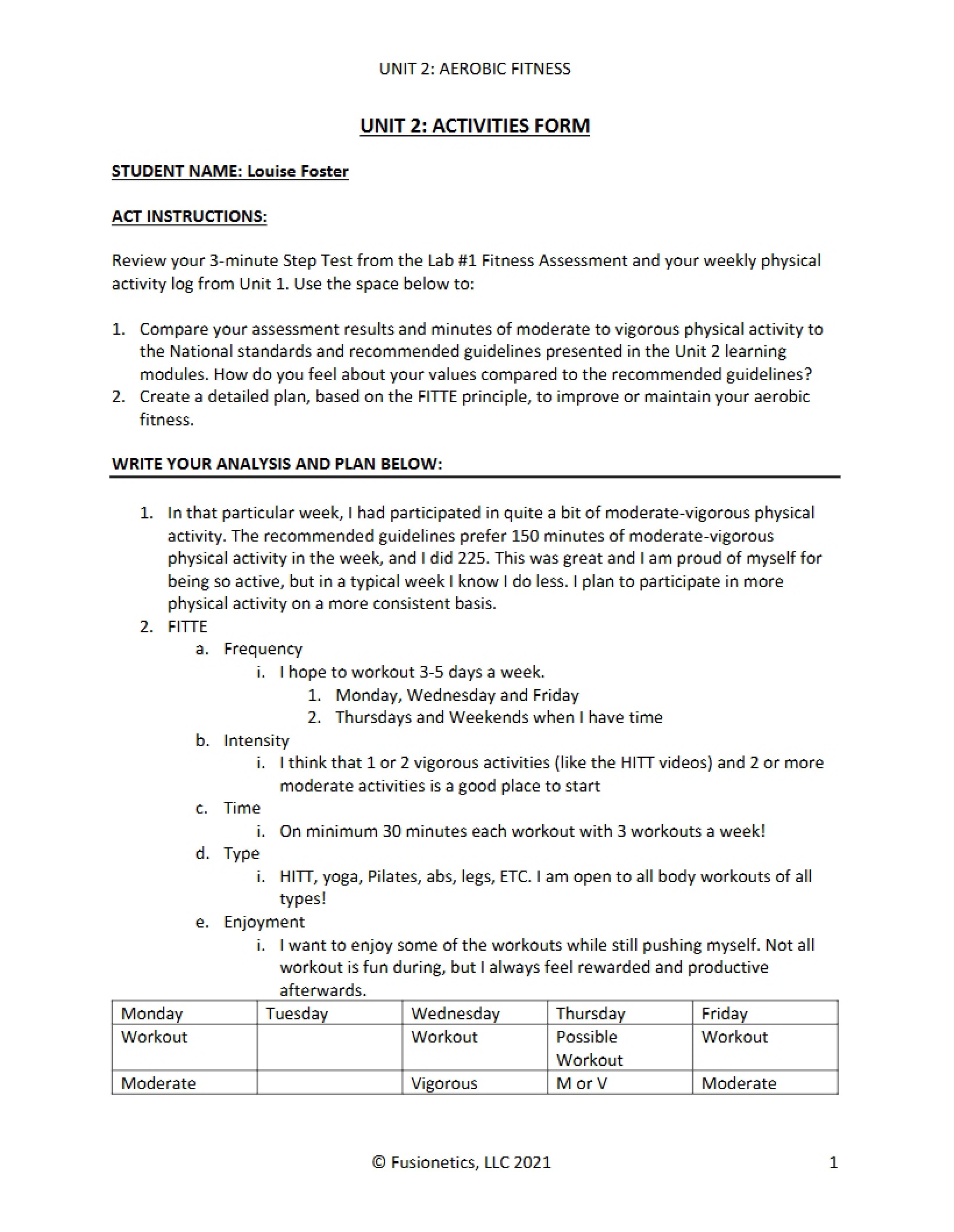 Aerobic Fitness Unit Two